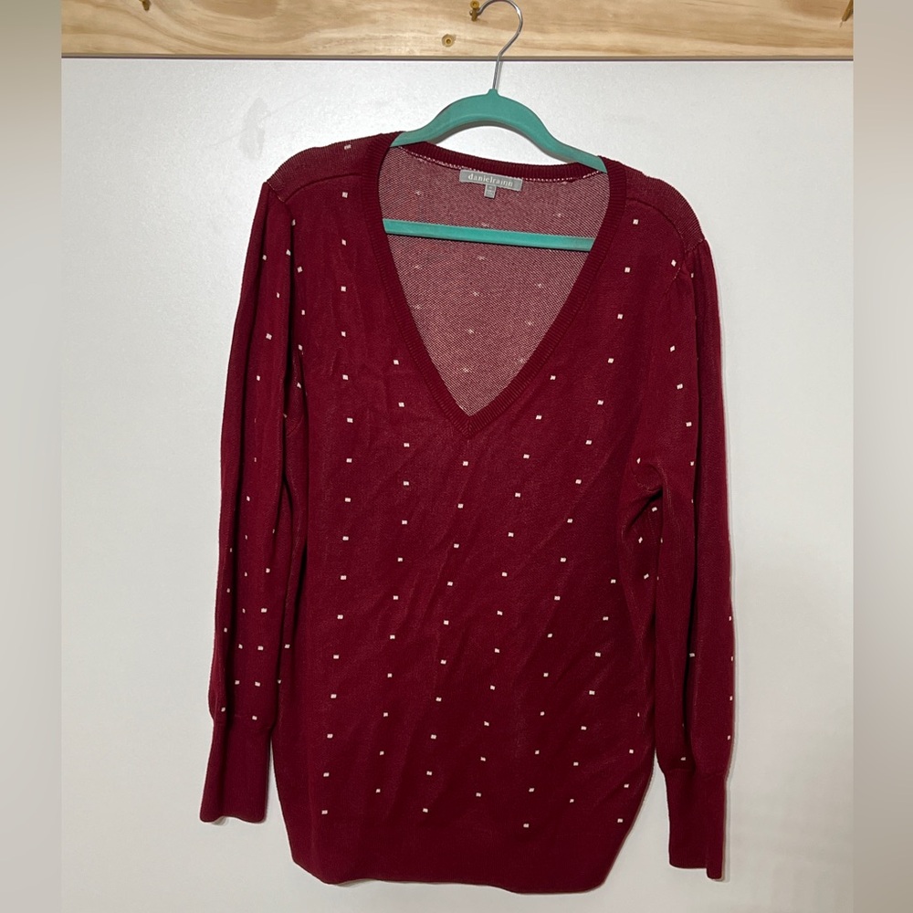 Daniel Rainn Sweater‎ V-neck Women Size 2X Red Holiday